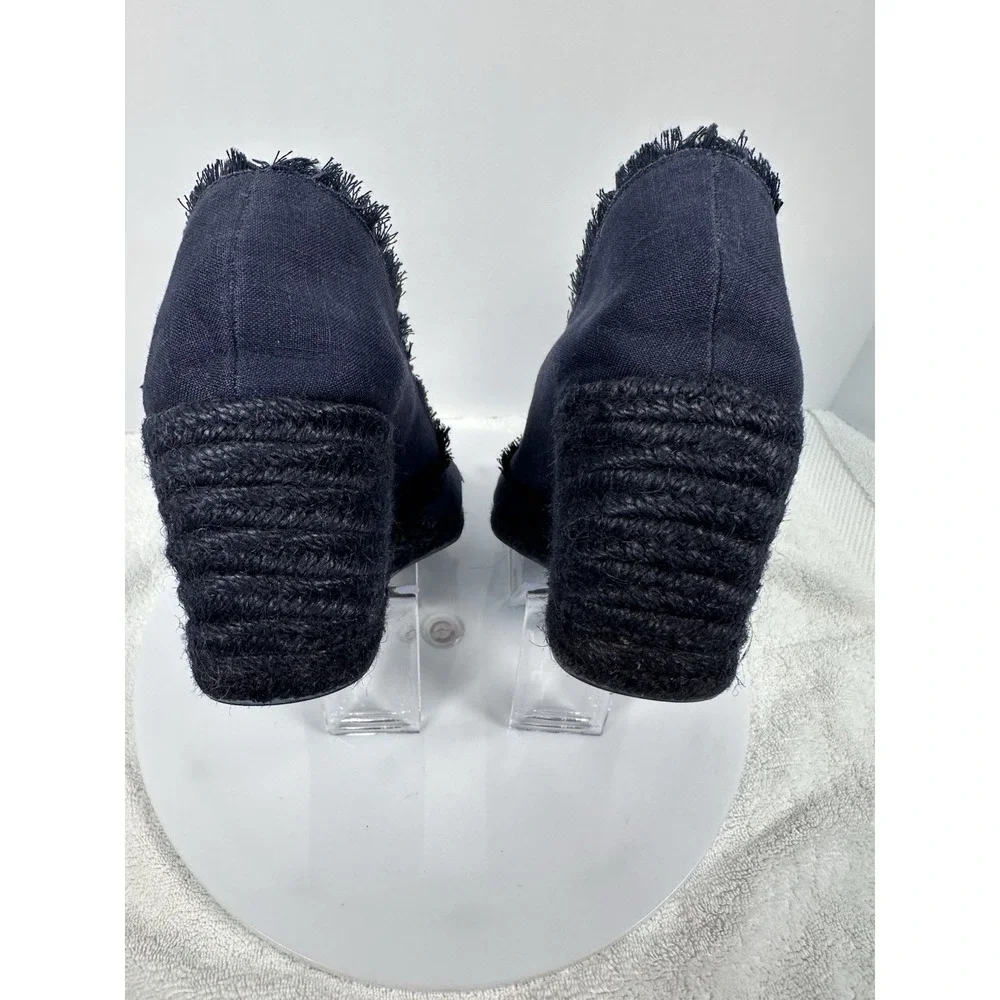 Ralph Lauren Linen Peep Toe Navy Blue Espadrilles Wedge Womens Sz 9‎ French chic